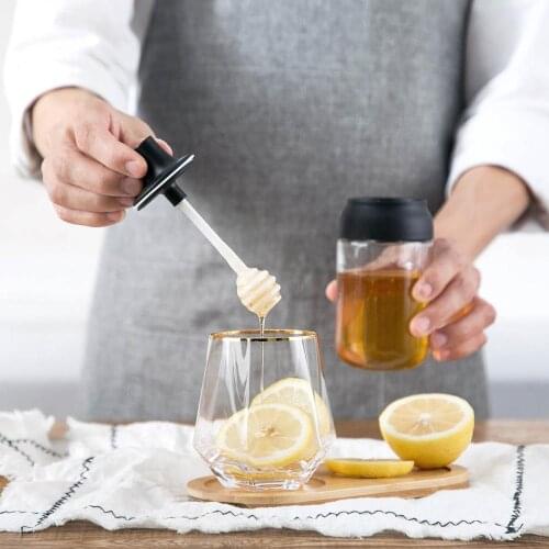 Kitchen Storage Bottles Honey Castor Brush oil bottle Spoon cover integrated Glass spice box household