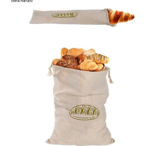 Linen French Bread Bag Reusable Long Bread Biscuits Candy Wrapping Bags Food Storage Bag Loaf Drawstring Bag Packaging Bag