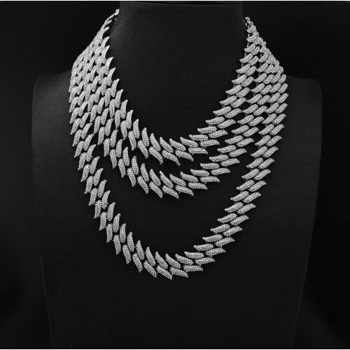 Miami Cuban Chain Necklace 19mm Gold Color Iced Out Paved Rhinestones Thorns Chain Choker Necklaces Men Hip Hop Jewelry