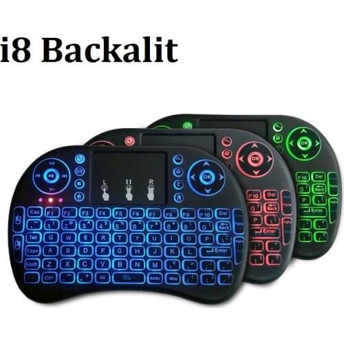 3 Colors Backlit i8 Mini Wireless Keyboard 2.4GHz 7 Languages Air Mouse with Touchpad Remote Control for Android TV BOX Mini PC