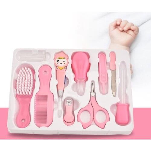 10Pcs/Set Baby Care Kit Nail Trimmer Scissor Hair Comb Solid Color ABS Nail Clipper Nasal Aspirator Ear Spoon Baby Grooming Suit