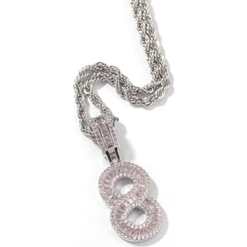 Cheap Iced Out Diamond 0-9 Number Pendant Necklace Micro Paved Full CZ Stones Men Women Jewelry Stainless Steel Chain Necklaces