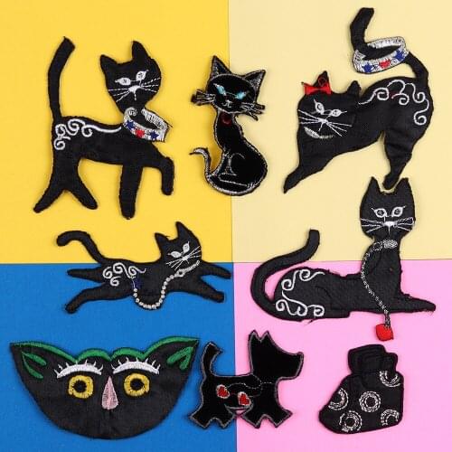 New Black Series Animal Cat Patches Sewing Embroidered Applique for Jacket Clothes Stickers Badge DIY Apparel Accessories
