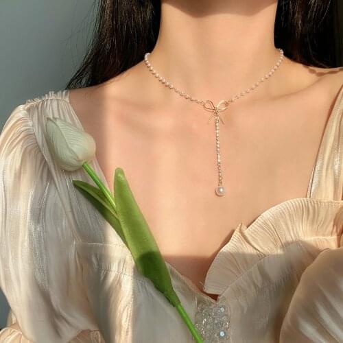 FNIO 2021 New Fashion Kpop Pearl Choker Necklace Cute Double Layer Chain Pendant For Women Jewelry Girl Gift