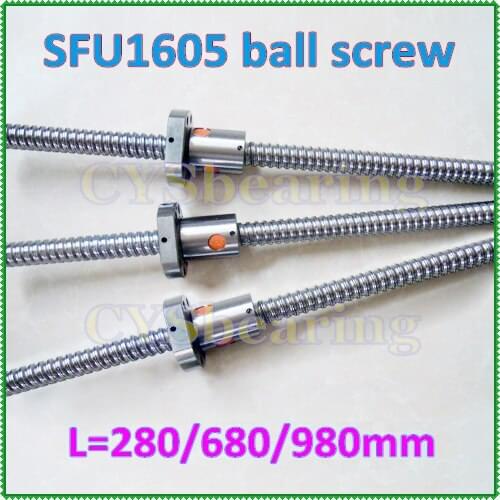 New Ballscrews 1605 -L 280 / 680 / 980mm -C7 Anti Backlash Rolled Ball screw with Ballnut for linear system CNC X Y Z guide