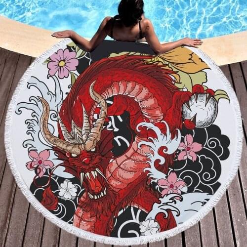 Chinese Dragon Wolf Fringed beach towel luxury beach towel Sea beach towel Beach cover up Large beach towel Towel beach For home
