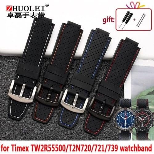 For mens Timex T49859|T2N720|T2p141|T2n722|723|738|739 Watchband waterproof rubber Strap 24*16mm lug end with tools Screw pins