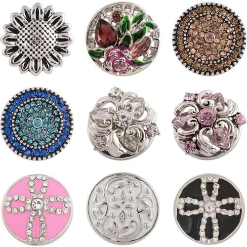 Rhinestone Flower 20mm Metal snap button jewelry DIY bracelet KD1101