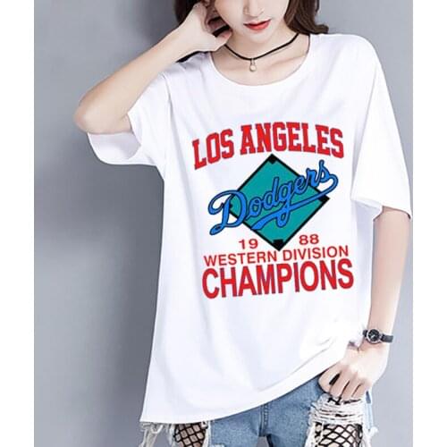 Los Angeles Champion Letter Loose Womens T-shirt White Plus Size Workout Summer Casual Tshirts Female Streetwear Tees