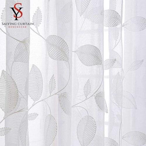 White Left Embroidered Tulle Curtains For Living Room Modern Linen Fabric Sheer Voile Window Curtains for Bedroom Floral Decor