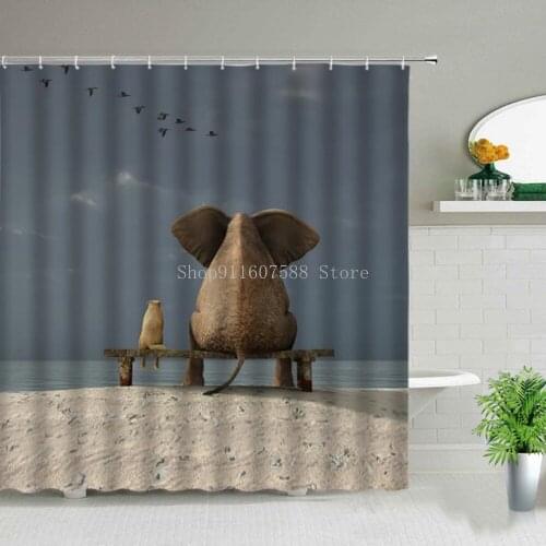 3D Printed Elephant Shower Curtain Cartoon Bathroom Bathtub Decor Gift Waterproof Curtains Creative Personality Shower Curtain