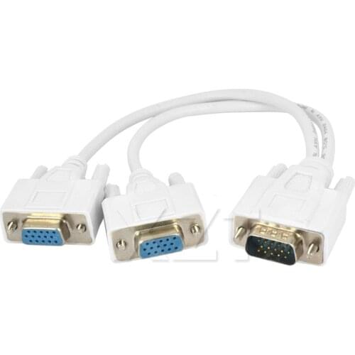 High Quality 1 Male VGA to 2 Female VGA Splitter Cable 2 Way VGA SVGA Monitor Dual Video Graphic LCD Y Splitter Cable