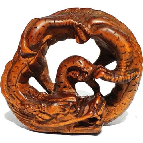 Y6495 - 2" Hand carved Boxwood Netsuke Carving : Cicular Dragon