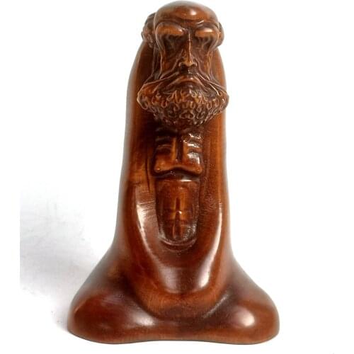 YIZHU CULTUER ART Collection China Old Boxwood Hand Carved Bodhidharma Buddha Statue Family Decoration