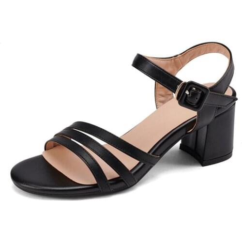 Women fashion band Sandals elegant Princess Mid Heel Party summer sandals black brown beige Buckle Strap shoes big size FT1574