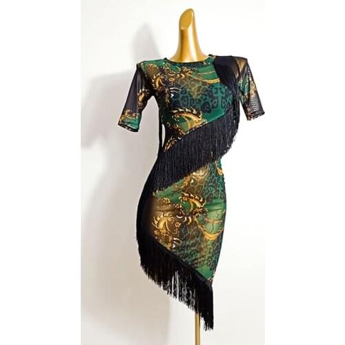 2020 New Short Sleeve Tassel Floral Latin Dance Dress Dancing Performance Women Dress Ballroom Samba Tango WL509
