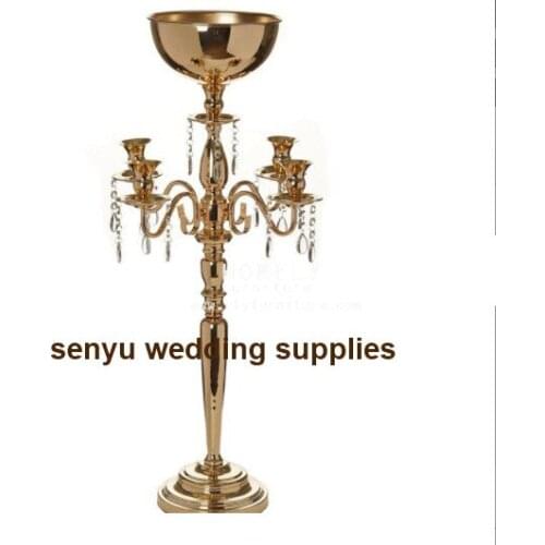 Gold Flower Vases Candle Holders Stand Wedding Road Lead Table Centerpiece Rack Pillar Party Candlestick Candelabra senyu0561