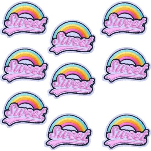 10Pcs/Set Cheap Rainbow Patch Cartoon Embroidered Patches on Clothes Iron On Patches For Clothing Stripes Letter Stickers Decor