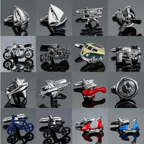 18 style Mix Hotsale Cufflinks Novelty high quality aircraft Sailboat 3D motorcycle Bus design for mans Suit cuff-links