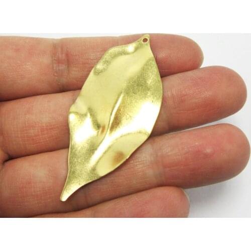 Brass pendant 52.8x23.4mm Raw brass wavy leaves earrings charms -20pcs R779