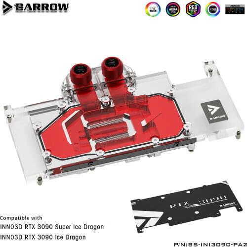 Barrow RTX 3090 GPU Water Block for Inno3D RTX 3090 ICHILL, Full Cover 5v ARGB GPU Cooler, BS-INI3090-PA2