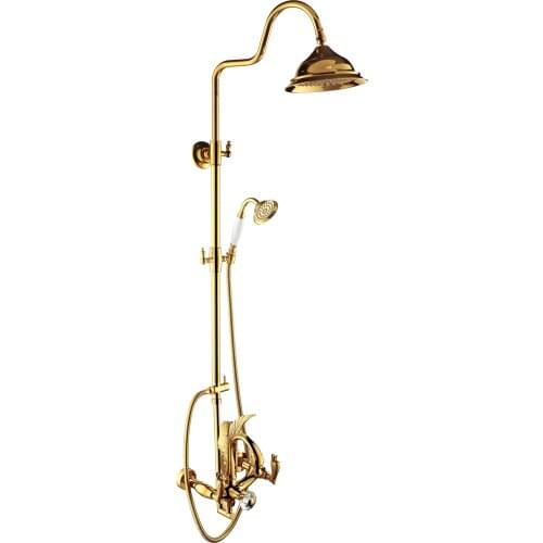 Free ship gold Pvd Rainfall swan shower tub faucet Modern bathtub mixer tap Luxury