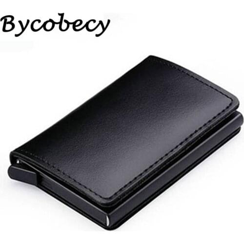 Bycobecy New Genuine Leather Wallet Slim Business Card Holder RFID Blocking Mini Purse Vintage Anti-theft Slim Card Wallet Purse