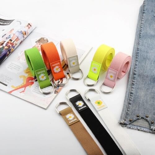 2020 New Daisy Canvas Belt Candy Color Summer Double D Ring Buckle Jeans Hip-hop Style Decorative Adjustable Long Waistband