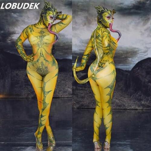 Bar Club Party Lady Role Playing Jumpsuit Halloween Animal Cosplay Costume Lizard Pattern 3D Printing Jumpsuits Stretch Tights
