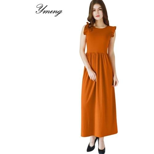 YMING Elegent Maxi Women Dress Sleeveless Ruffle Vintage Dresses 2019 Summer Casual Party Beach Sundress Long Dress Vestidos