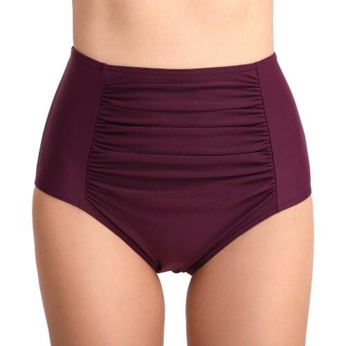 Purple Bikini Bottom Vintage Women Briefs High Waist Pleated Stylish Two Piece Separate Swimming Tankini Shorts Sexy Triangular