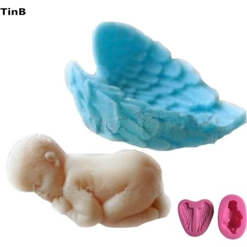 1 set Sleeping Baby And Angel Wing Shape 3D Silicone Cake Mold For Cake Decorating Tools Fondant Soap Chocolate Mould cocina