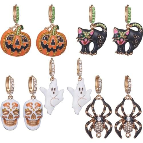 Halloween Bat Pumpkin Skull Acrylic Earrings Women Hallowmas Costume Cosplay Scary Spider Skeleton Drop Earring Party