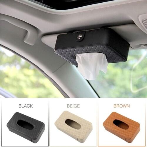 PU Leather Tissue Box Car Tissue Holder Sun Visor Hanging Napkin Storage Box for Auto Organizer Accessories