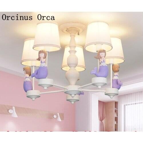 Cartoon creative Mermaid Princess chandelier Girl Bedroom Princess Room childrens room lamp European creative LED chandelier