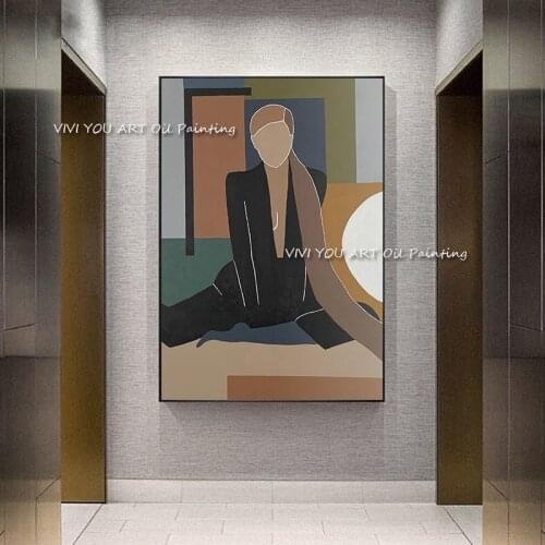 The Best Selling Figure Abstract Modern Handmade Portrait Thick Oil Painting Handpainted Textured Brush Wall Art Long Hair Girl