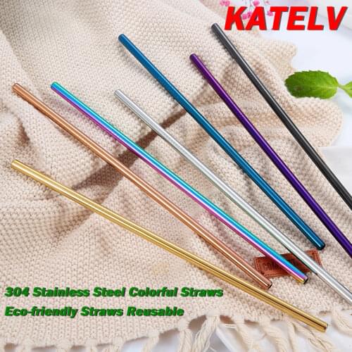 Metal straws stainless steel rainbow colored drinking metal straw set