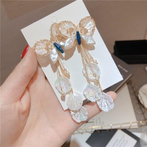 Fashion Korean Imitation Pearls Butterfly Dange Earrings 2 In 1 Earring for Women Trendy Party Jewelry