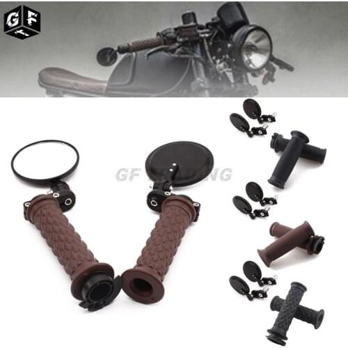Motorcycle Handlebar Hand Grips W/ Open Bar 7/8'' 22mm+Black Bar End Rearview Side Mirror Universal for Honda Suzuki Kawasaki