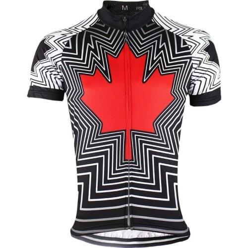 HIRBGOD New Canada Mens Cycling Jersey Summer Breathable Short Sleeve Bike Shirt Red Maple Leaf Print Cycling Wear,TYZ1518-01