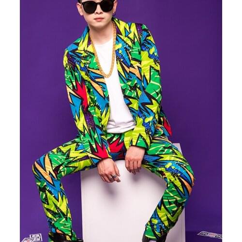 2021 Spring New Mens Cospla Graffiti Blazer Suit Fashion Print Trendy Hip Hop Men Jacket Nightclub Male Hairdresser Plus Coat