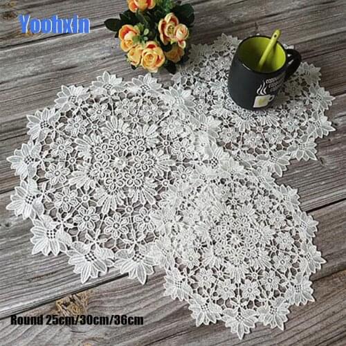 New white Lace Round Embroidery table place mat wedding pad Cloth dish placemat cup mug dinner tea coaster glass doily kitchen