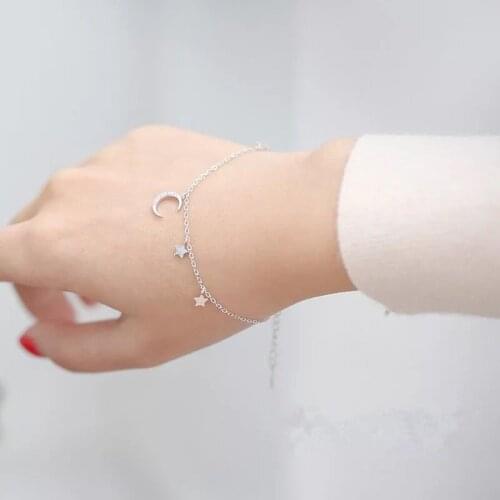 New Zircon Tassel Star Moon Bracelet 925 Sterling Silver Charm Bracelet & Bangle For Women Wedding Jewelry Gift SL371
