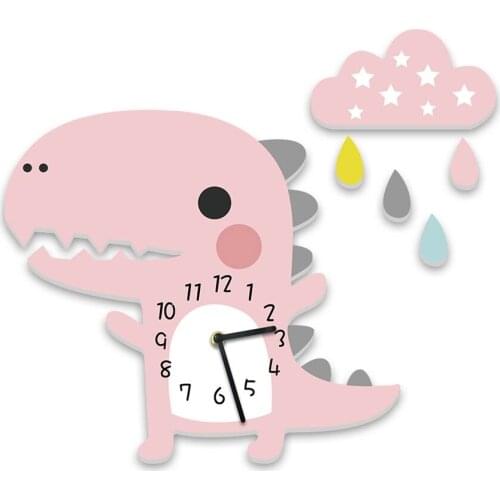 Cloud Drop Wall Clock Cute Cartoon Dinosaur Kids Clock For Girl Kindergarten Children Room Decor Living Room Stereo Mute Clock