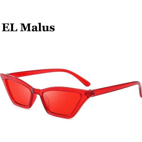 [EL Malus]Small Thin Cat Eye Sunglasses Women Female Vintage Fashion Brand Designer Red Shades Square Little Sun Glasses UV400