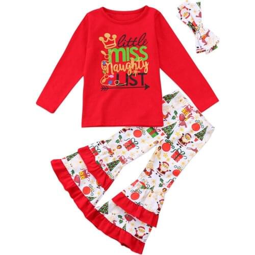 Baby Clothes Christmas Toddler Kids Baby Girls Flower Top Blouse Pants Leggings Outfits Set Clothes Size 3-7y
