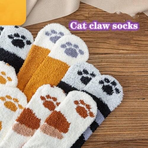 Autumn and Winter Cat Claws Socks1 Pair of Plush Coral Fleece Socks Cute Thick Warm Sleeping Floor Sleep Socks Female Tube Socks