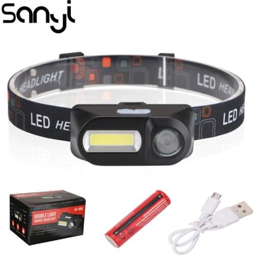 SANYI COB XPE 3800 LM Headlamp USB Rechargeable Headlight Flashlight Torch 6 Modes Head Lamp by 18650 Battery