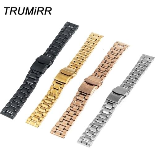 Stainless Steel Watchband 16 18 20 22 24mm Universal Watch Band Safety Buckle Strap Wrist Bracelet Black Rose Gold Silver + Tool