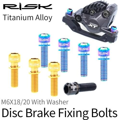 RISK 4pcs 6x18/20mm Titanium Bolt With Washer for Bicycle Hydraulic Disc Brake Caliper or MTB Road Bike Crank Stem Fixed Screw